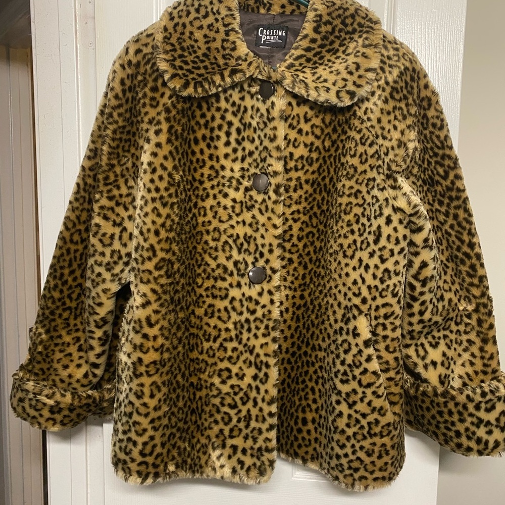 Crossing Point Leopard Print Faux Fur Coat
